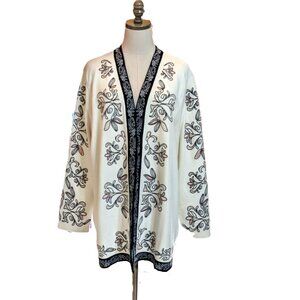 New Chico's Embroidered Open Front Cardigan Size XXL 4 White Multicolor Floral